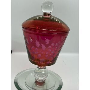 VTG Paden City Glass 10” Ruby Red Flash Glass Compote Apothecary Jar Candy Dish